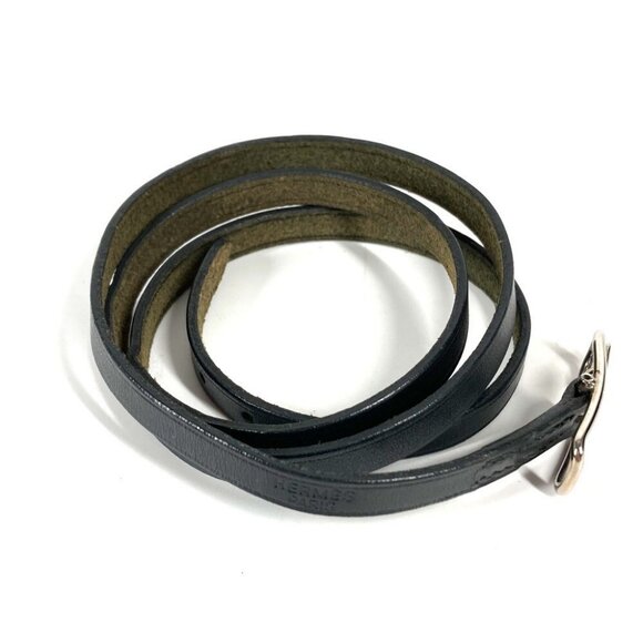 HERMES API 4-row long logo accessories Bracelet Leather Black/SilverHardware - Picture 10 of 12
